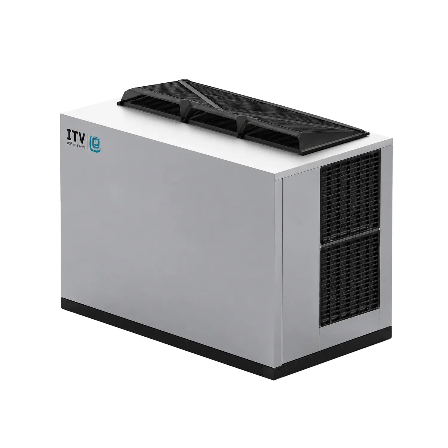 Right-angle side view of the ITV SPIKA MS1800 A1H air-cooled modular half-dice ice machine head, rated at up to 1,811 lb/day