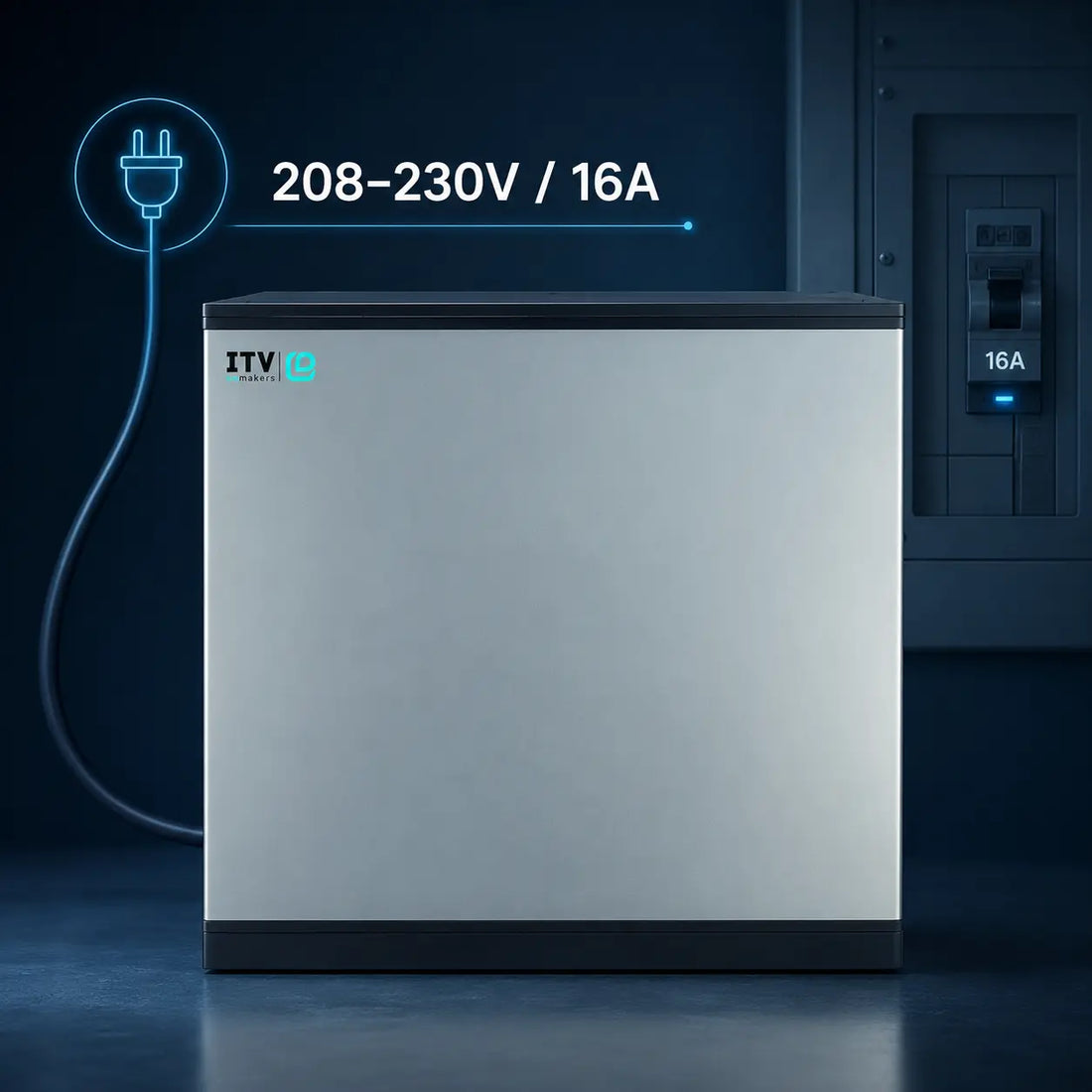 Side view of the ITV SPIKA MS1000 W2H water-cooled modular half-dice ice machine head, rated at up to 974 lb/day